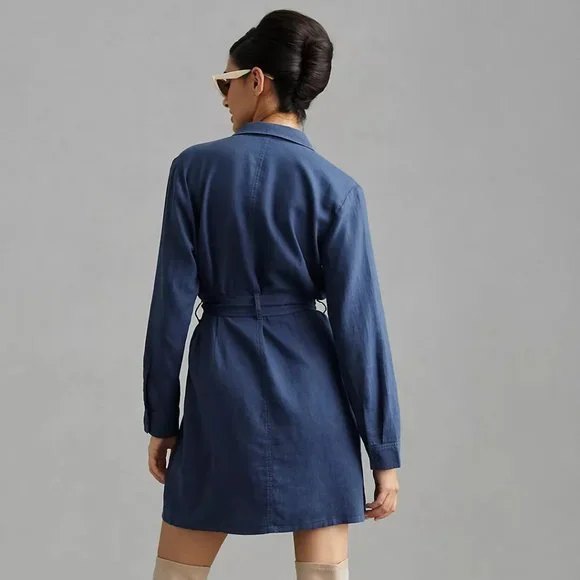 Anthropologie & Cloth & Stone Linen Belted Blazer Dress in Navy NWT - Picture 4 of 6